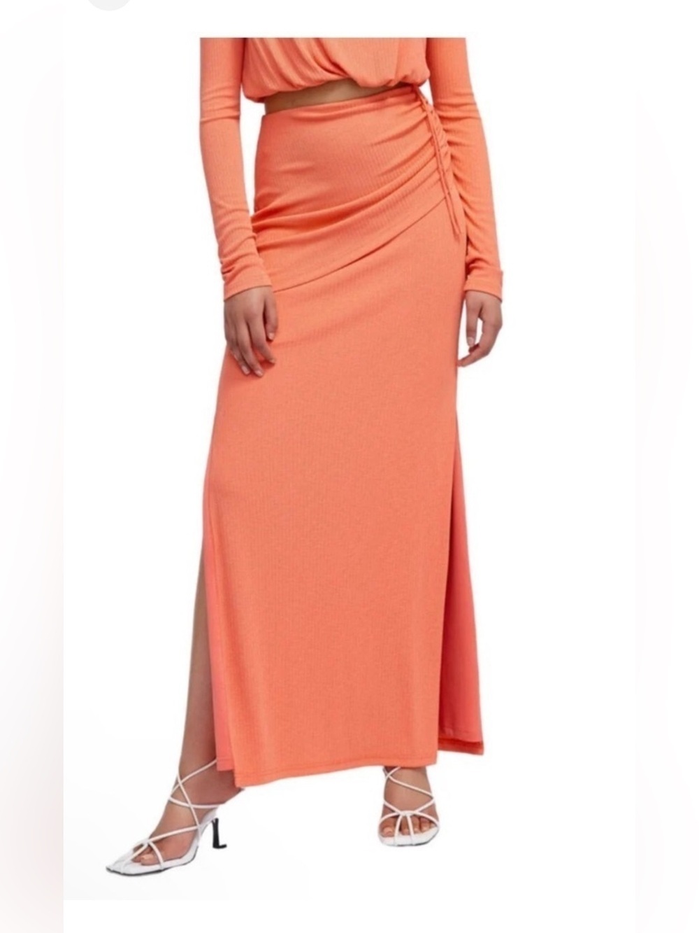 Significant Other Marie High-Waist Maxi Skirt with Side Ruched Detail-watermelon